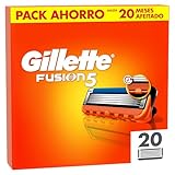 Gillette Fusion5 Pack de 20 Recambios Para Maquinillas De Afeitar, Cuchillas De Afeitar Con 5 Hojas, Banda De Gel Lubricante y Recortadora De Precisión