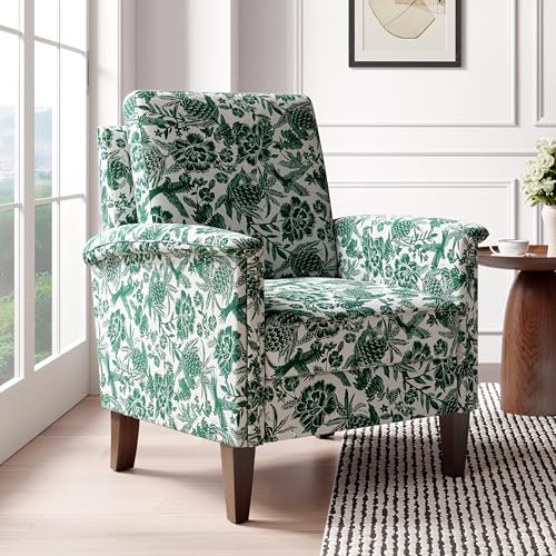 zzlay Accent Chair, Modern Floral High Back Upholstered Armchair with Solid Legs for Living Room, Spring-Padded Cushion and Removable Back Cushion Bedroom Reading Single Sofa Chair, Green