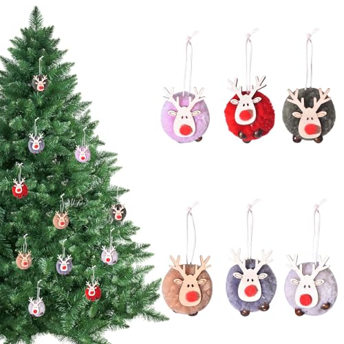 Feiangelクリスマスツリー オーナメント 6個セット 可愛い トナカイ クリスマス オーナメント ぬいぐるみ 木製 クリスマスツリー飾り デコレーション 贈り物 (マルチカラー B)