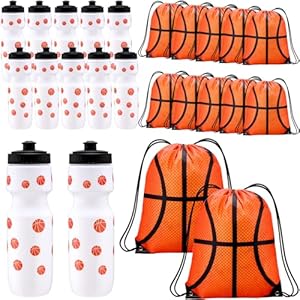 Talltalk Basketball Party Favors 24 oz Basketball Water Bottle Gift for Basketball Team with Drawstring Bag Basketball Tumbler Cup Sports Themed Accessories for Event Gift Supplies