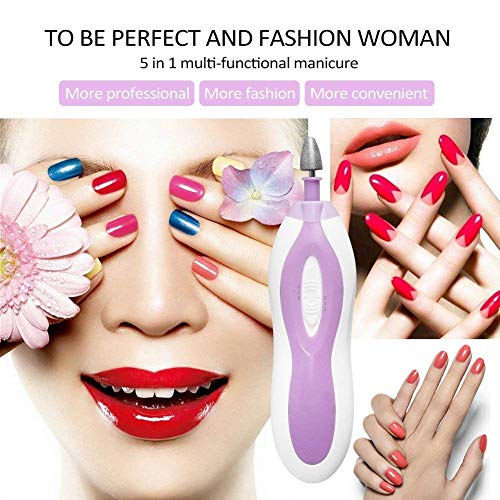 Electric Nail File Manicure Drill Nail Buffer Shaper Trimmer Usb Rechargeable With 5 Pcs Attachment (Purple) #TOP6
