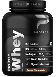 PROTENSE Whey Protein Isolate Chocolate – 2 Kg (4.4 Lb) | 27g Protein Per Scoop, 13.2g EAAs, and 6.2g BCAAs, supports fast... Price In India