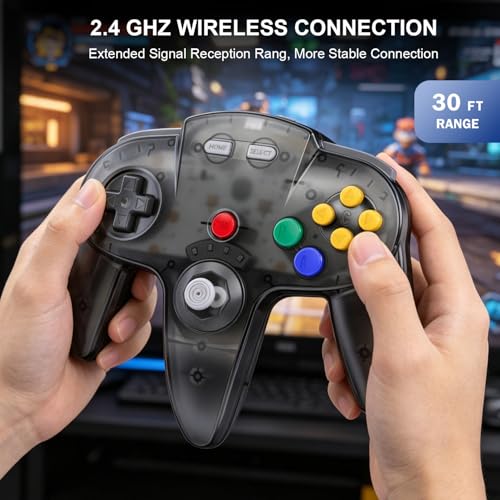 Image of KIWITATA 2 Pack Wireless N64 Controller for Switch Games, 2.4GHZ N64 Remote Wireless Joystick Game Controller Compatible with N64 System, Switch 1 /2,Windows PC & Mac