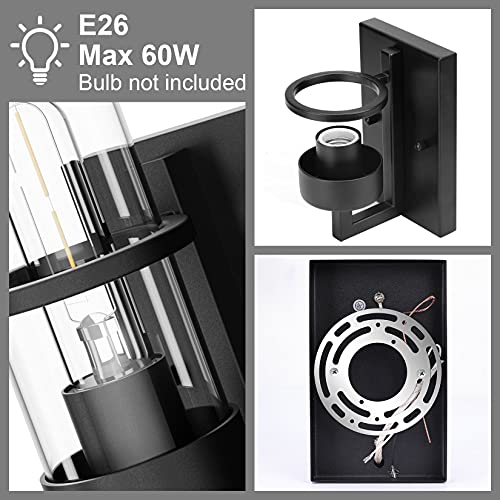 Tipace Black Wall Light Fixtures,Industrial Wall Sconces Clear Glass Wall Mount Sconce,Wall Lamp For Living Room Bedroom Hallway(Bulb Not Include) #TOP4