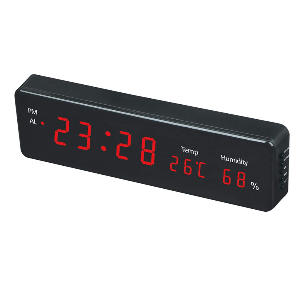 Sjdopulse Light/Red Digital Led Wall Clock, Large With Thermometer And Hygrometer Plug-In Led Wall Clock Electronic Alarm Clock Led Display Home Office Subway Hospital,