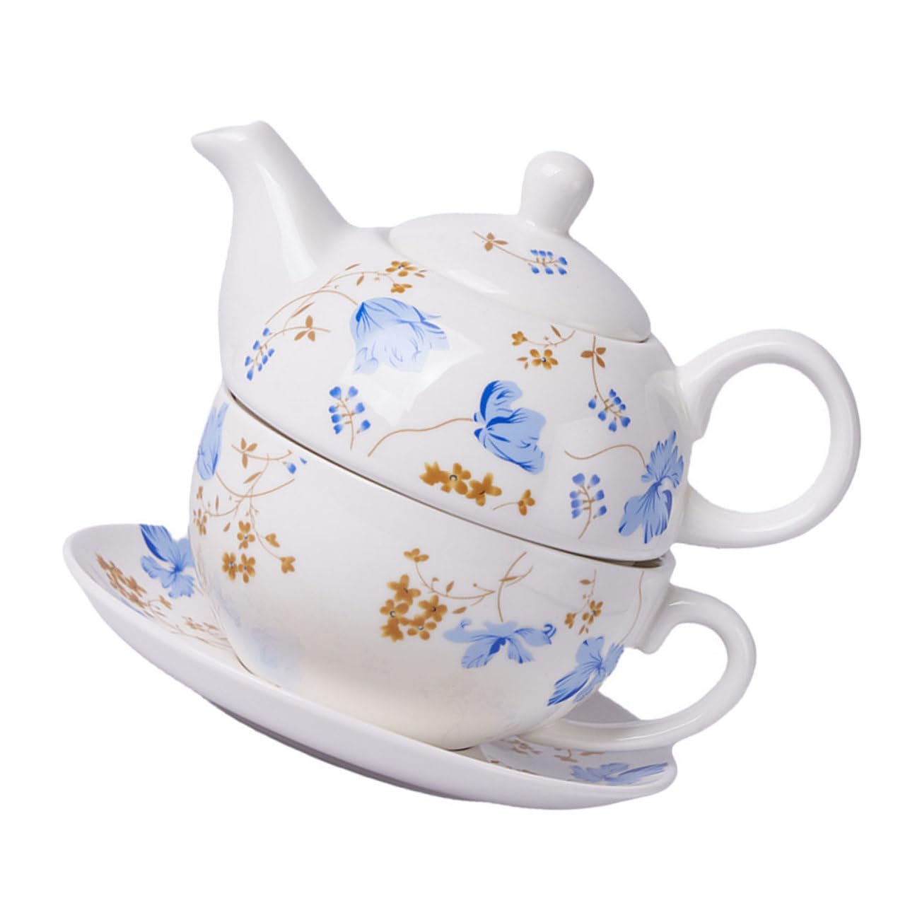 Cabilock Juego de Té de Cerámica con Tetera y Taza, 480ml y 350ml, para Hojas Sueltas o Infusión de Frutas en Viajes y Reuniones