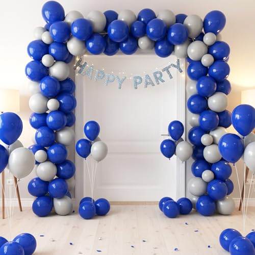 Image of RUBFAC Royal Blue Balloons 65pcs, 12 Inch Party Balloon with Ribbons for Birthday, Baby Shower Graduation Baseball Nautical Party Decorations