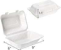 Vista 2 de Lawei Paquete de 50 recipientes de comida para llevar, 9 x 6 pulgadas, caja con bisagras con bisagras, contenedores desechables para llevar, aptos