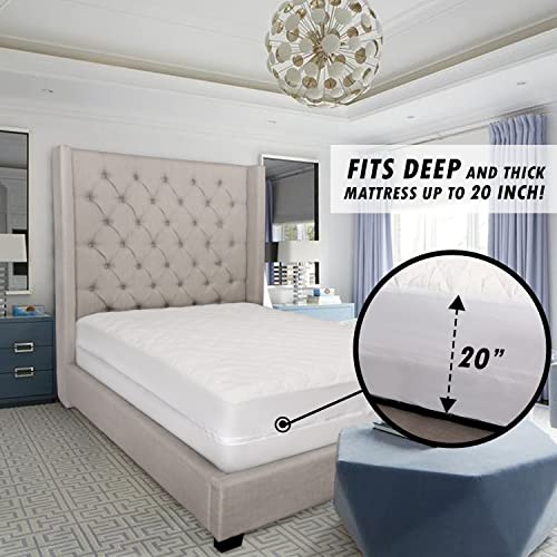 Abit Comfort Mattress Cover, Quilted Fitted Mattress Pad Queen Fits Up To 20" Deep Hypoallergenic Comfortable Soft White Cotton-Poly #TOP2