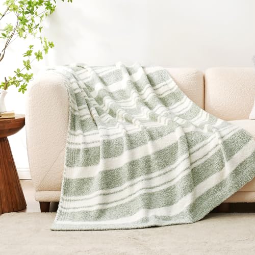 Image of Snuggle Sac Heather Throw Blanket for Couch, Reversible Super Soft Blankets Warm Cozy Knit Fuzzy Plush Lightweight for Sofa, Bed, Camping, Picnic (Stripe Green, Throw(50 inchx 60 inch))