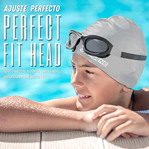 Cybgene Silicone Swim Cap, Unisex Swimming Cap For Women And Men, Bathing Cap Ideal For Short Medium Long Hair-American Silver #TOP2