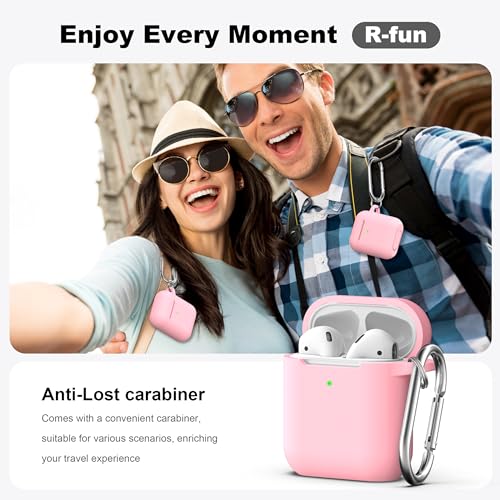 Image of AirPods Case Cover with Keychain, Full Protective Silicone AirPods Accessories Skin Cover for Women Girl with Apple AirPods Wireless Charging Case,Front LED Visible-Pink