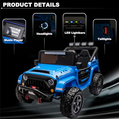 Image of NEWQIDA 24V Ride on Toys for Big Kids Battery Powered Electric Vehicles 2 Seater Electric Car with Remote Control 4x4 Ride on Truck Car for Kids Toddlers, EVA Tires, Spring Suspension, Music, Blue