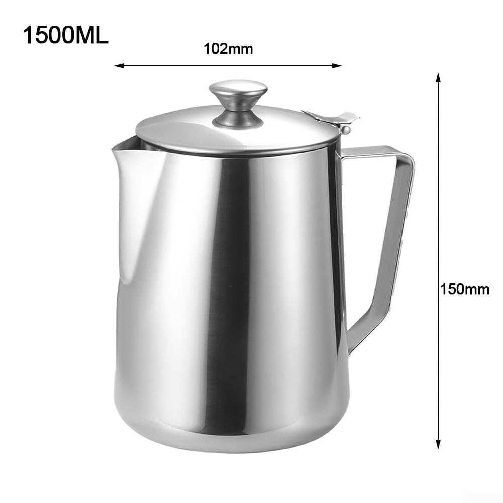 Milchaufschäumkrug, 350–2000 ml, Milchkännchen mit Deckel, Kaffeekessel, Milchaufschäumkrug, Krug, Edelstahl, Espressotasse für Café, Bar (1500 ml)