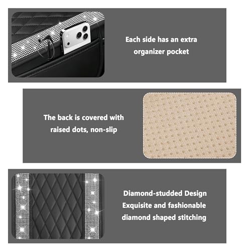 Image of Stacool Upgraded Car Center Console Cover with Rhinestones,Microfiber Leather Car Armrest Cover Cushion with 2 Storage Bags,Universal Cars Armrest Storage Box as Cars Interior Accessories