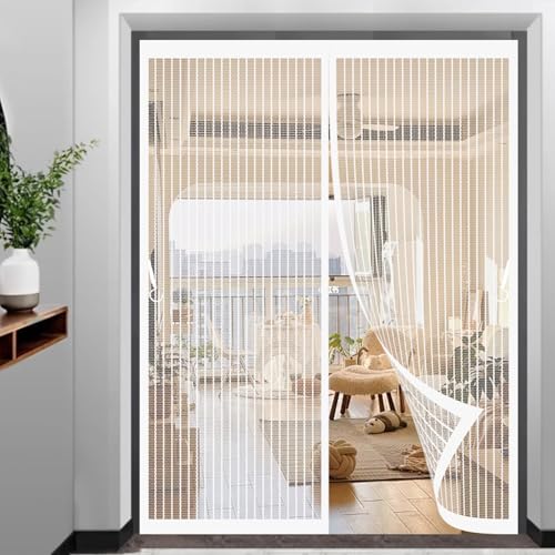 Mosquitera Corredera 153 x 275 cm Protección Contra Insectos, Malla Fina, Mantiene El Aire Fresco, Mosquitera Magneticas para Puerta de Balcón, Puerta de Patio, Blanco