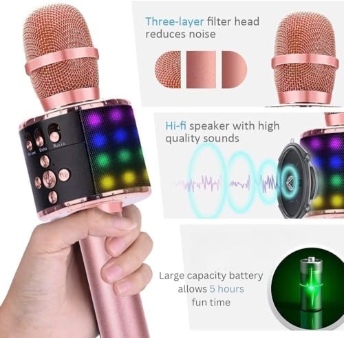 Image of Ankuka Karaoke Mic with Speaker Bluetooth | Portable Bluetooth Mic Wireless with Led Lights - Professional Karaoke Mike for Kids | Mic for Singing with Built-in Speaker and Echo Effect