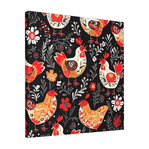 Toile murale coq et poules pour habiller un mur vide de cuisine ou de chambre a coucher