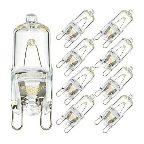 J&V BEDEBUR 9 Pack Halogen Light Bulbs, G9 120 Volt 40W Halogen Oven Lamp, 550°C High Heat Resistant Oven Light Bulb, 2600K Warm White Bi Pin Base Bulb for Oven Lamp Replacement Light