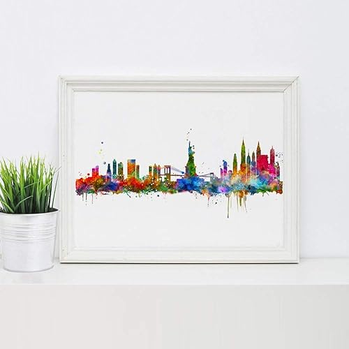 Miniatura 3 de ZEARPT New York City Watercolor Building New York Skyline Wall Art 11x14inch Unframed