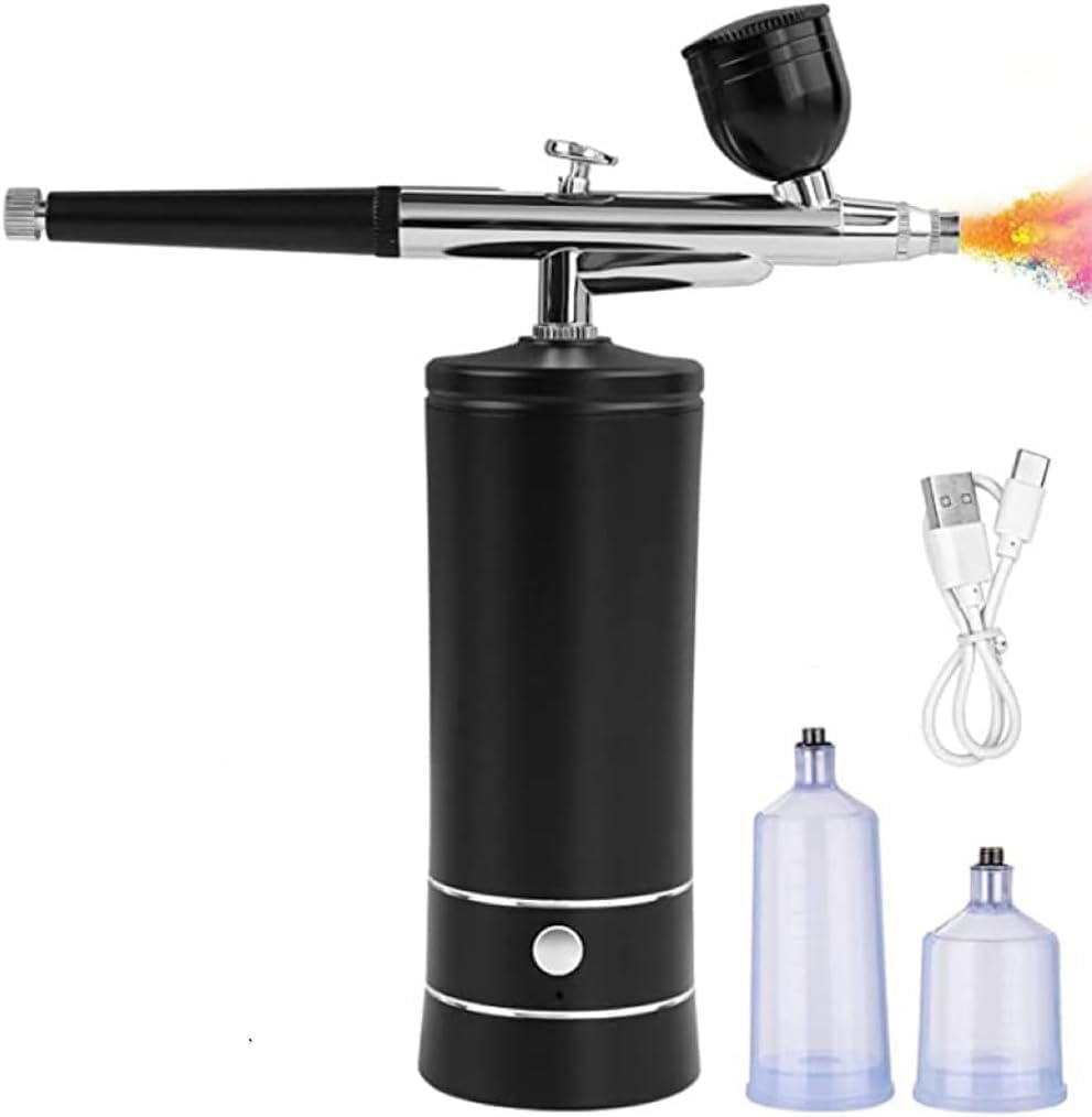 Airbrush Kit with Compressor, Airbrush 42PSI High-Pressure & Rechargeable Portable, Airbrush Set with 0.3mm and 0.5mm Tips and Cleaning Brush for Nail Art, Makeup, Painting