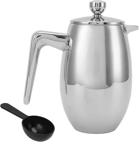 Cafetera de prensa francesa, acero inoxidable de grado 304 con cuchara, tetera de prensa francesa aislada de doble pared para el hogar, 27.1 fl oz,