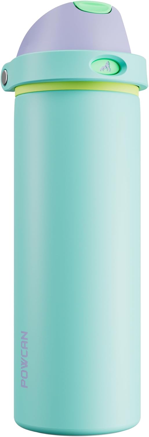 POWCAN 24 oz Insulated Water Bottle: 2-in-1 Push-Button Spout & Quick-Flip Straw, Leakproof, Cold 24Hrs, Fits Car Cup Holder, Stainless Steel Sports Water Bottle, Gift for Women, Girls (Sea Princess)