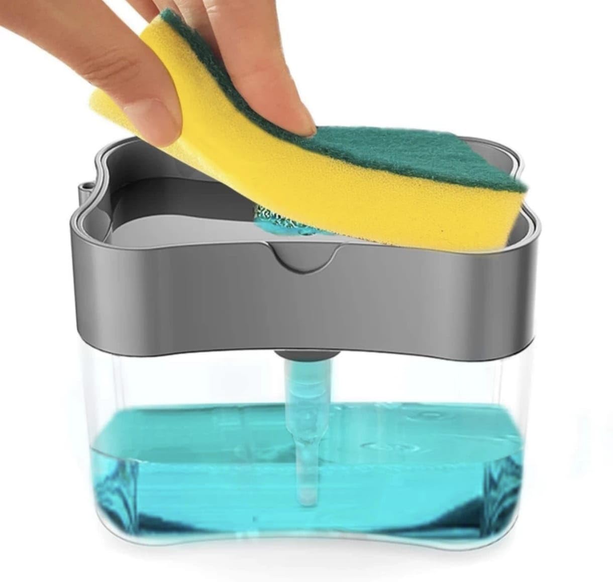 2 in 1 Soap Dispenser for Bathroom Accessories Dishwasher Liquid Holder Liquid Dispenser Pump 400 ML with Sponge Holder Kitchen Sink Accessories Items (Multi-Color)