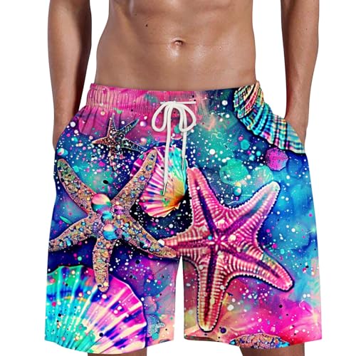 Herren-Strand-Shorts, Badeshorts, lockere Hawaii-Shorts, modisch, bedruckte Shorts, atmungsaktiv, Outdoor-Sport-Shorts mit Kordelzug, lässig, Strand, Party, kurze Hose, tropischer Urlaub, halbe Hose,