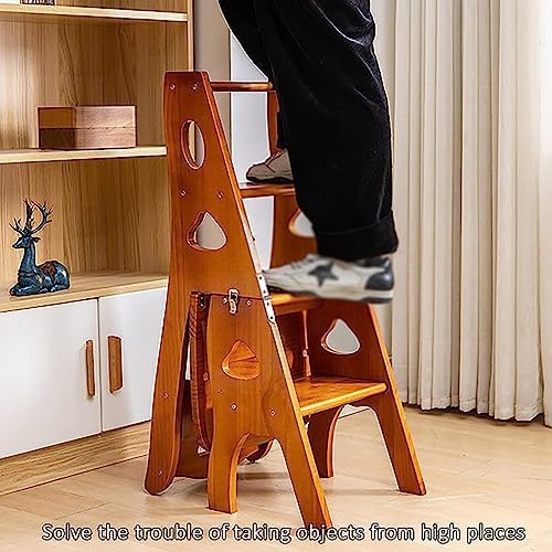 4-Step Folding Library Ladder Chair with Seat, Lightweight Portable Step Stool, Multifunctional Stepladder Display Stand for Home, Office, Kitchen - Green Color