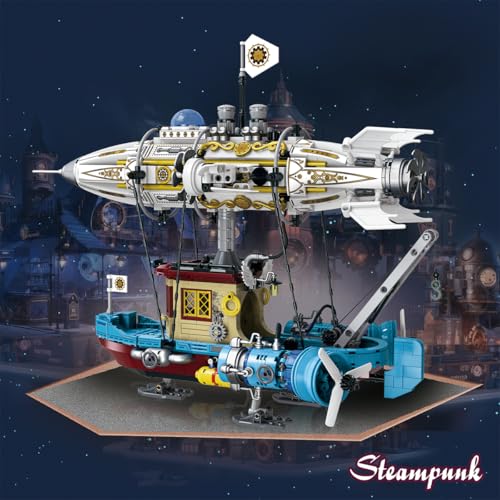 Spaceship Set Steampunk Airship Building Blocks Set(1256PCS)-Building Set Model Toys Gifts for Kid and Adult,Interesting Gifts for Spaceship and Warship Enthusiasts