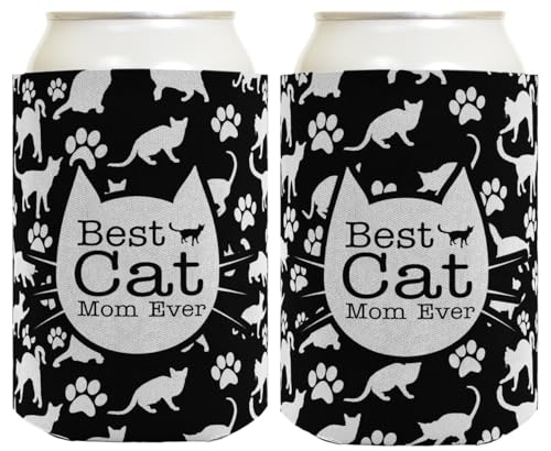 ThisWear Funny Cat Gifts 2 Pack Can Coolie Drink Coolers with 12 oz Capacity, Black
