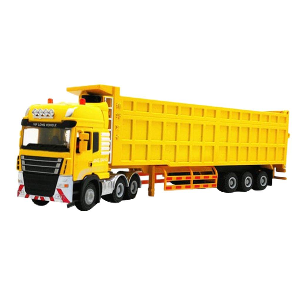 Modèle Principal Semi Remorque avec Camion Transport Maquette Engin Miniature Jouet Alliage Zinc Fonction Simulation Convient pour Collection Bureau S, Jaune
