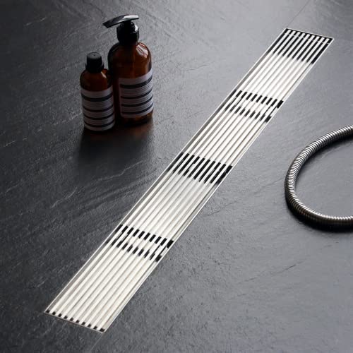 Sharpeye 32 Inch Linear Shower Drain with Removable Wedge Wire Pattern Grate, Brushed Nickel 304 Stainless Steel Rectangle Shower Floor Drain for Bathroom, CUPC Certified, with Hair Strainer by Sharpeye - Used condition - US$51.15
