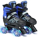 Kids Roller Skates for Ages 5-8/8-12/6-12, 4 Size Adjustable Rainbow Girls Skates with Light Up Wheels, Toddler Roller Skate for Girls Boys, Beginner Kids Roller Skates Indoor Outdoor (Blue, Medium)