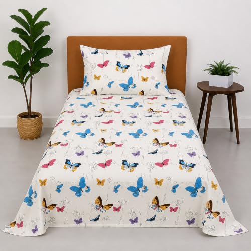 Image of COZY FURNISH Microfiber Cotton Single Bedsheet Set, 60 x 90 Inches with 1 Pillow Cover, Soft Comfortable Bed Linen for Bedroom