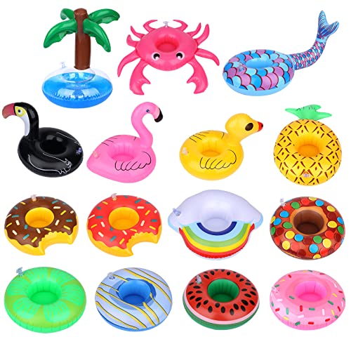 LUTER 15 Piezas Posavasos Piscina, Bandeja Piscina Flamenco Hinchable Piscina Portavasos Flotante con Inflador, Flotador de Bebida Posavasos Flamenco Decoraciones para Fiesta en la Piscina