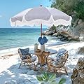Sophia & William Patio Umbrellas 7ft Outdoor Beach Umbrellas with Fringe Holiday Umbrella, Portable Tilt Beach Umbrella with Carry Bag for Sand Patio Lawn Garden Pool Outing Balcony Navy Stripe