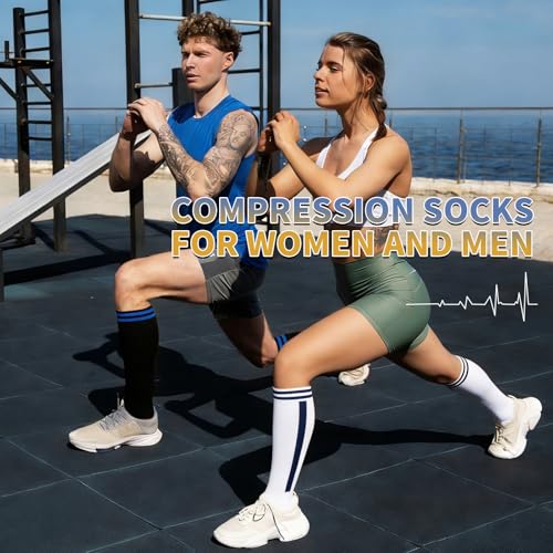 Image of 3 Pairs Knee High Graduated Compression Socks For Women and Men - Best Medical, Nursing, Travel & Flight Socks - Running & Fitness - 15-20mmHg