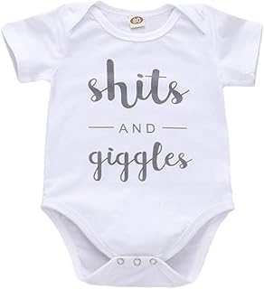 Anywow Baby,Clothing,Baby Girls 0-24m,Bodysuits & One-Pieces,Rompers Anywow Unisex Infant Baby Boys Girls Funny Romper Toddler Long Sleeves Shits and Giggles Bodysuit Onesies Outfits