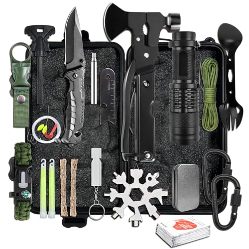 Survival Kit 20 in 1, Outdoor Ausrüstung, Survival Kit Militär Hochwertig Mit Klappmesser, Outdoor Camping, Überlebensausrüstung, Überlebensausrüstung für Camping,Bushcraft,Wandern,Jagde,Abenteuer