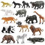 15 Wild Animal Figurines for Kids, Plastic Safari Animal Toys Tiny Portable Jungle Creature Figures Playset Montessori Toys Educational Game for Homeschool Preschool Toddler Kids