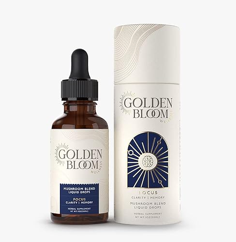 Golden Bloom Wellness Suplemento de hongo de melena de leones Extracto de tintura (mezcla de enfoque) - Memoria, gotas, 1 oz