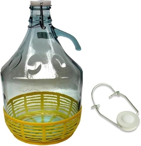 Damigiana - Frasco de cristal de 5 litros con cierre de tapa y cesta - Dama Cristal 5L para agua y vino aceite - Botellas de cristal para almacenamiento
