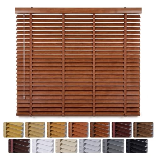 Persianas venecianas efecto madera con protección solar interior para ventanas sin cables 2