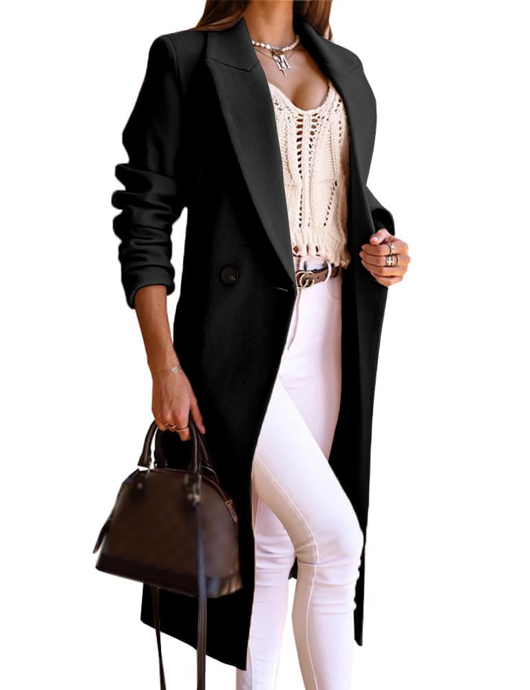 IDEALSANXUN Long Wool Coats for Women Fall Winter Trench Coat Peacoat Double Breasted Blazer Jackets Overcoat