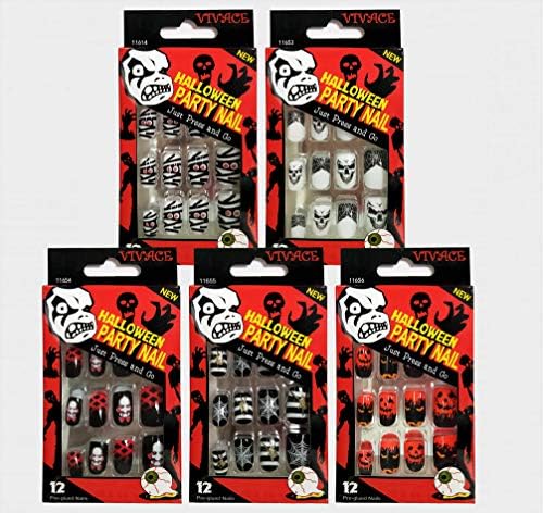 Vivace 5Pack 60Tips Press On Halloween Novelty Nails, Sticker Nails (Ghost)