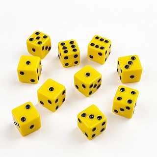 10 Piece16mm Game Dice (Yellow with Black Pips)