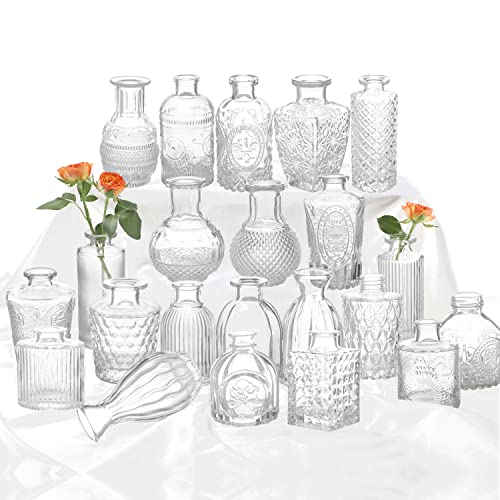 Glass Bud Vase Set of 22 Small Vases for Flowers Clear Centerpieces Mini in Bulk Rustic Wedding Decorations Vintage Look Home