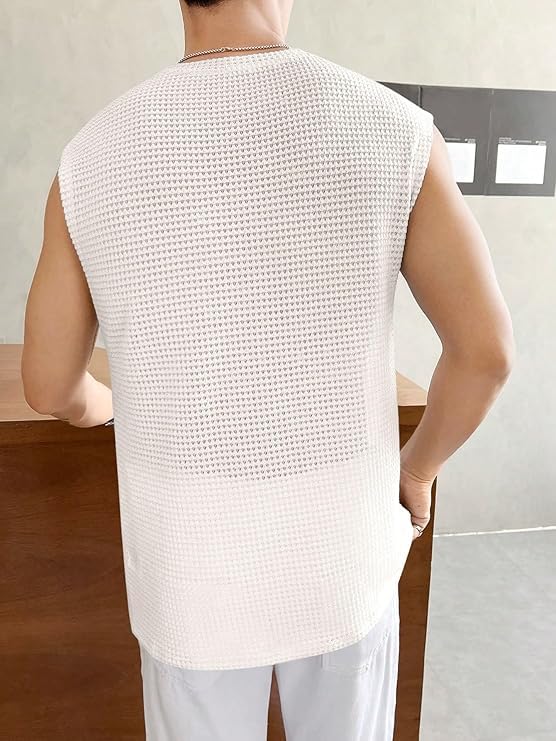 Image of Men's Waffle Tank Tops - Sleeveless Round Neck Polycotton Vest T-Shirts for Gym, Workout & Casual Wear(Pack of 2)
